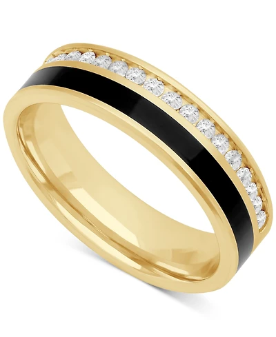 Men's Lab-Created White Sapphire (3/4 ct. t.w.) & Ceramic Stripe Band in 18k Gold-Plated Sterling Silver (Also in Black Sapphire)