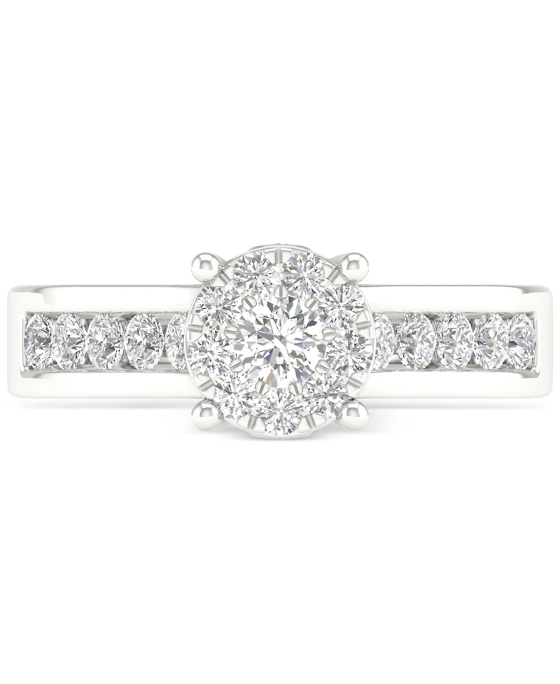 Diamond Cluster Channel-Set Engagement Ring (3/4 ct. t.w.) in 14k White Gold
