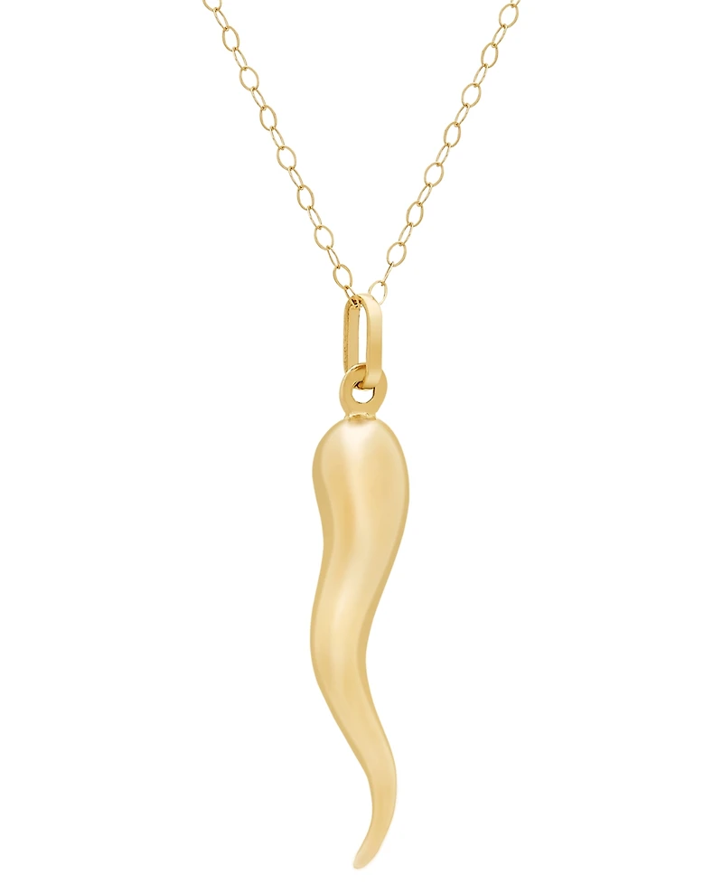 Italian Gold Polished Cornicello Horn 18" Necklace in 10k Gold