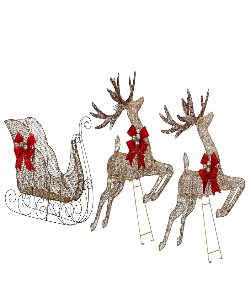 National Tree Company Champagne Reindeer and Sleigh with Clear Lights