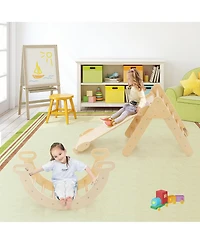 Costway 3-in-1 Kids Climber Set Toddler Wooden Play Arch with Sliding and Climbing Ramp