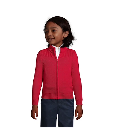 Lands' End Boys School Uniform Cotton Modal Zip Front Cardigan Sweater