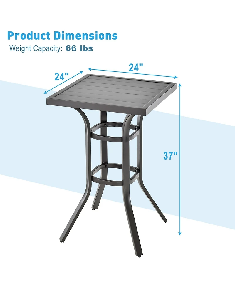 Costway 24'' Patio Bar Height Table with Aluminum Tabletop&Adjustable Footpads Balcony