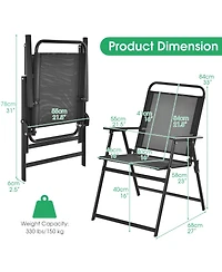 2pcs Patio Folding Chairs Heavy-Duty Metal Frame Armrests Portable Outdoor