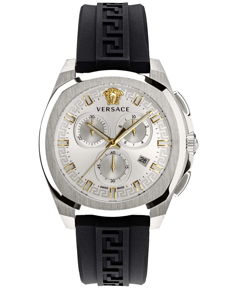 Versace Men's Swiss Chronograph Geo Black Silicone Strap Watch 43mm
