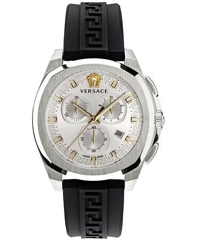 Versace Men's Swiss Chronograph Geo Black Silicone Strap Watch 43mm