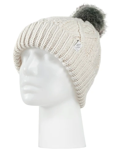 Heat Holders Brina Solid Cable Knit Roll Up Pom-Pom Hat
