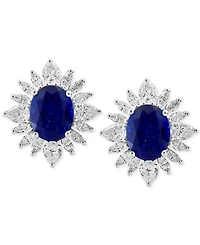 Effy Lab Grown Sapphire (3-3/4 ct. t.w.) & Lab Grown Diamond (1-5/8 ct. t.w.) Starburst Halo Stud Earrings in 14k White Gold