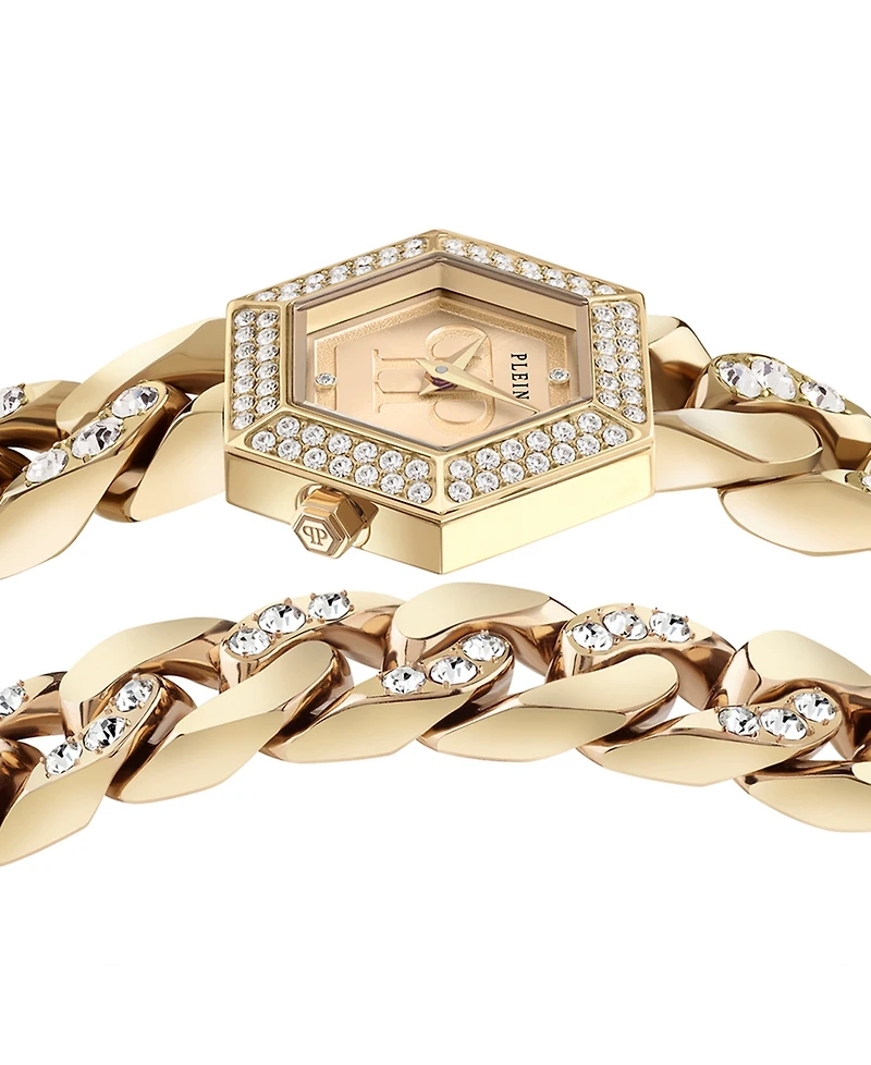 Philipp Plein Women's The Hexagon Gold-Tone Stainless Steel Crystal Link Wrap Bracelet Watch 28mm