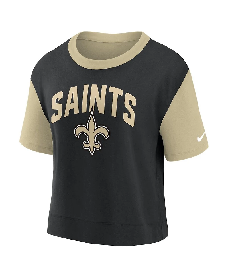 Women's Nike Gold, Black New Orleans Saints High Hip Fashion T-shirt