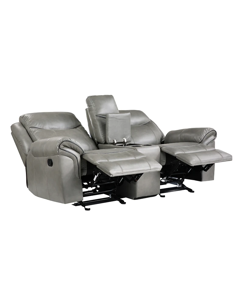 White Label Calico 80" Double Glider Reclining Love Seat with Center Console, Power Outlets