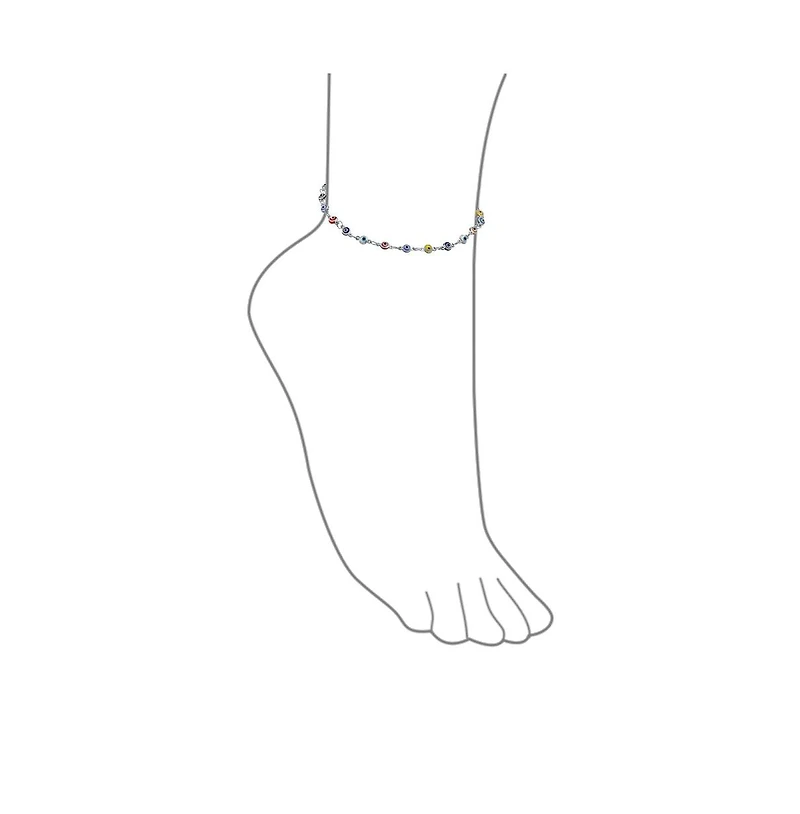 Bling Jewelry Protection Amulet Turkish Charm Slender Evil Eyes Anklet Link Ankle Bracelet Rose Gold Plated Sterling Silver