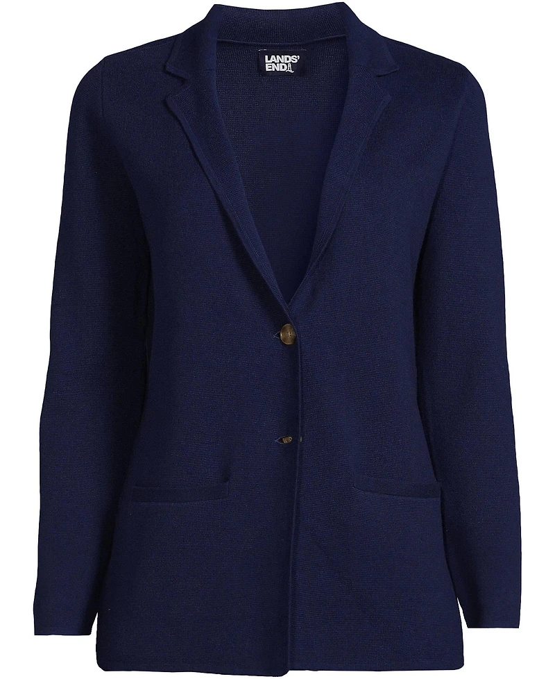 Lands' End Plus Fine Gauge Cotton Button Front Blazer Sweater