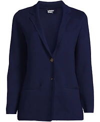 Lands' End Plus Fine Gauge Cotton Button Front Blazer Sweater