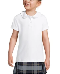 Lands' End Girls School Uniform Short Sleeve Ruffled Peter Pan Collar Knit Shirt