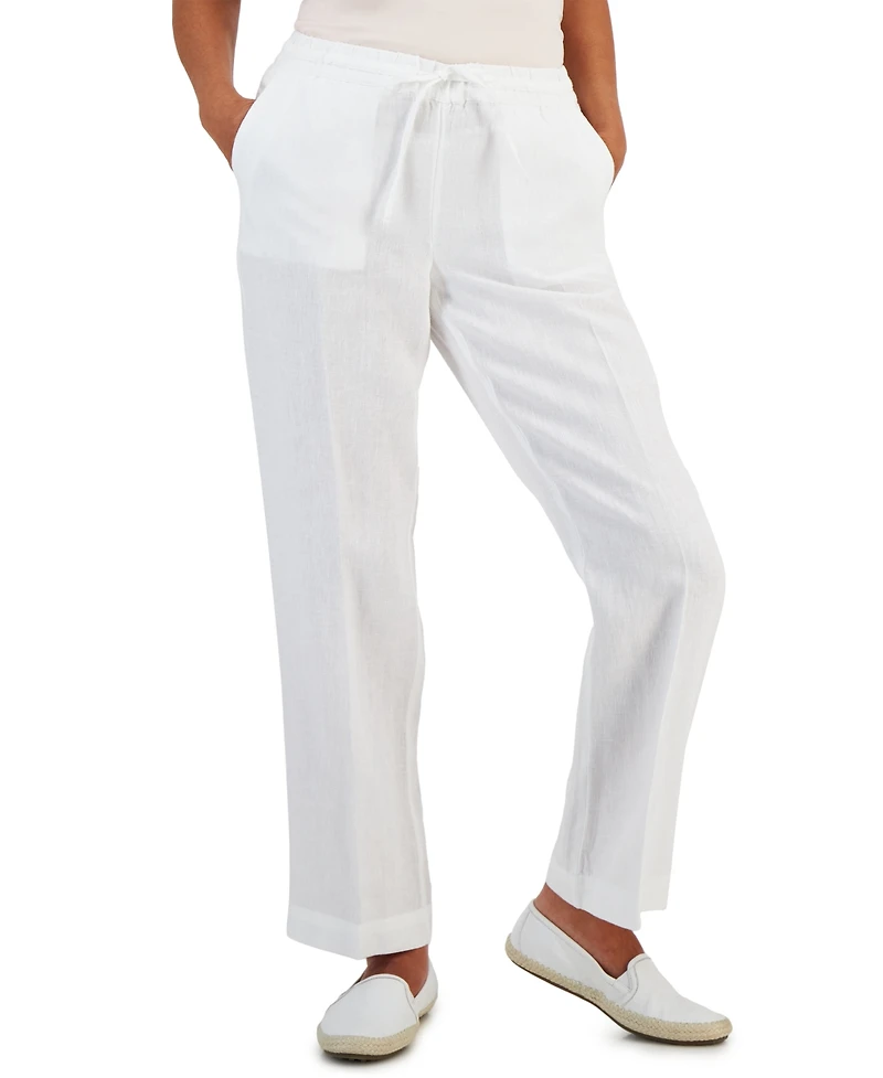 Charter Club Petite 100% Linen Drawstring Pants, Created for Macy's