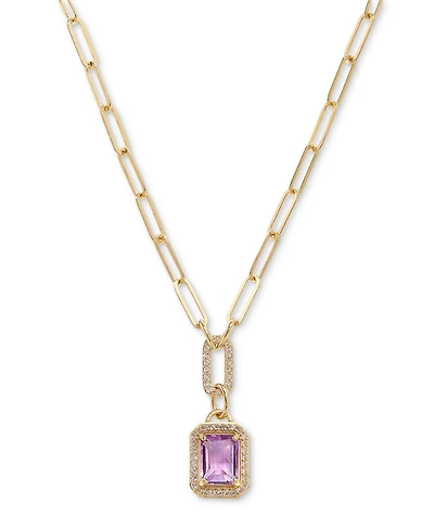 Citrine (2-1/5 ct. t.w.) & White Topaz (5/8 Framed Paperclip Link 18" Pendant Necklace 14k Gold-Plated Sterling Silver (Also Sky Blue