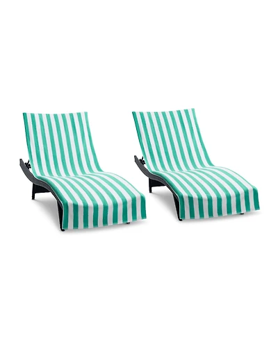 Arkwright Home California Cabana Chaise Lounge Covers (2 Pack), Striped Color Options, 30x85 in. with 8" Fitted Pocket for Beach or Pool Chair