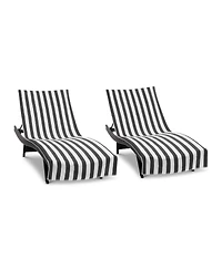 Arkwright Home California Cabana Chaise Lounge Covers (2 Pack), Striped Color Options, 30x85 in. with 8" Fitted Pocket for Beach or Pool Chair
