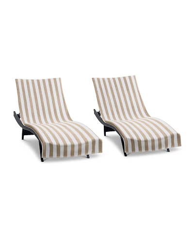 Arkwright Home California Cabana Chaise Lounge Covers (2 Pack), Striped Color Options, 30x85 in. with 8" Fitted Pocket for Beach or Pool Chair