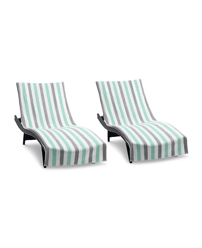 Arkwright Home Cabo Cabana Chaise Lounge Chair Covers (2 Pack), Striped Color Options, Soft Cotton, 30x85 in. with 8" Fitted Pocked for Beach