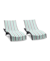 Arkwright Home Cabo Cabana Chaise Lounge Chair Covers (2 Pack), Striped Color Options, Soft Cotton, 30x85 in. with 8" Fitted Pocked for Beach