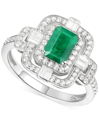 Emerald (1 ct. t.w.) & Diamond (1/2 ct. t.w.) Statement Ring in 14k White Gold