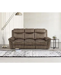 White Label Calico 89" Double Reclining Sofa with Center Drop-Down Cup Holders, Power Outlets