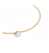 Gold Plated Stainless Steel Chain with Freshwater Pearl Pendant - Juliet Necklace 16" For Women