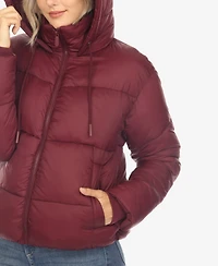 White Mark Women's Full Front Zip Hooded Bomber Puffer Jacket