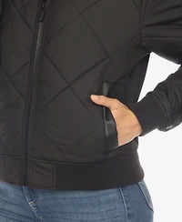 White Mark Women's Lightweight Diamond Quilted Puffer Bomber Jacket
