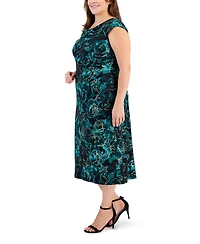 Connected Plus Floral-Print Cowlneck Midi Dress