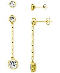 Giani Bernini 2-Pc. Set Cubic Zirconia Bezel Stud & Chain Drop Earrings
