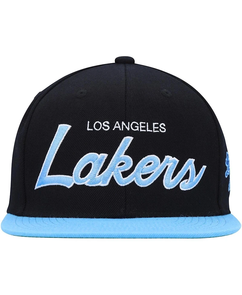 Men's Mitchell & Ness Black Los Angeles Lakers Hardwood Classics Mvp Team Script 2.0 Snapback Hat