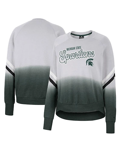 Women's Colosseum Gray Michigan State Spartans Cue Cards Dip-Dye Raglan Pullover Sweatshirt