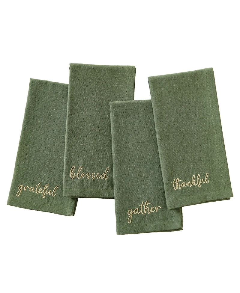 Elrene Harvest Sentiment Embroidered Napkins, Set of 4, 17" x