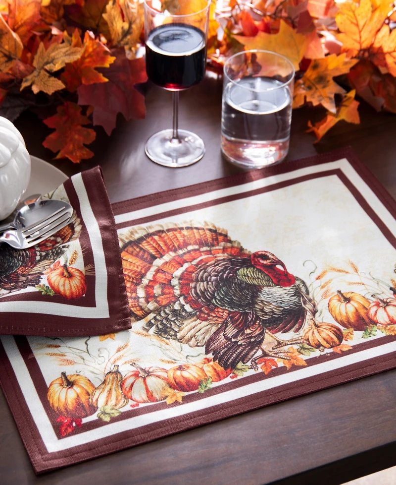 Elrene Autumn Heritage Turkey Engineered Napkins, Set of 4, 17" x 17"