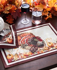 Elrene Autumn Heritage Turkey Engineered Napkins, Set of 4, 17" x 17"