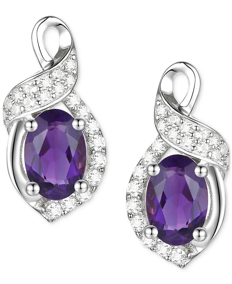 Amethyst (3/4 ct. t.w.) & Lab-Grown White Sapphire (1/6 Oval Swirl Stud Earrings Sterling Silver (Also Additional Gemstones)