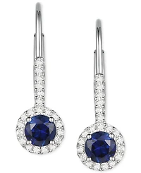 Lab-Grown Sapphire (1/2 ct. t.w.) & White (1/6 Halo Drop Earrings 14k Rose Gold-Plated Sterling Silver (Also Lab-Gr