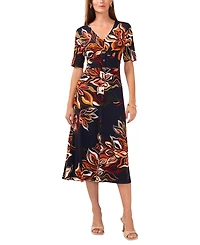 Msk Women's Printed Button-Front Midi Dress