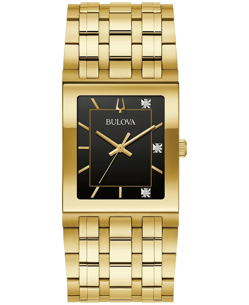 Bulova Men's Marc Anthony Modern Quadra Diamond Accent Gold-Tone Stainless Steel Bracelet Watch 30mm