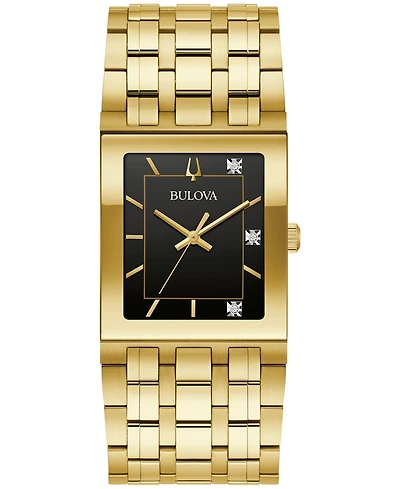 Bulova Men's Marc Anthony Modern Quadra Diamond Accent Gold-Tone Stainless Steel Bracelet Watch 30mm