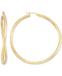 Wavy Round Hoop Earrings 14k Gold Over Sterling Silver, 2-3/8" (Also Silver)