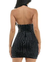 B Darlin Juniors' Embellished Velvet Bodycon Halter Dress