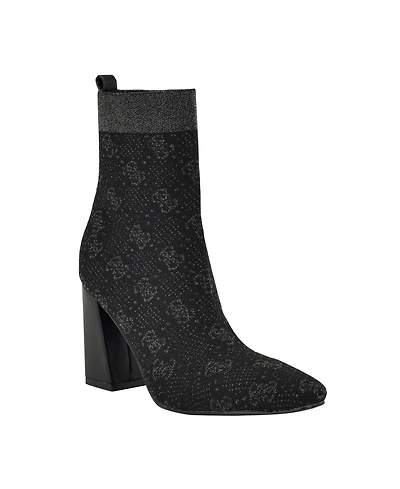Guess Women's Yonel Block Heel Stretch Knit Logo Dress Booties