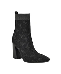Guess Women's Yonel Block Heel Stretch Knit Logo Dress Booties