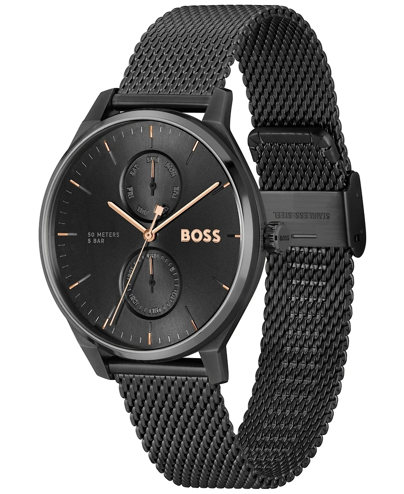 Hugo Boss Men's Tyler Quartz Multifunction Ionic Plated Black Steel Watch 43mm