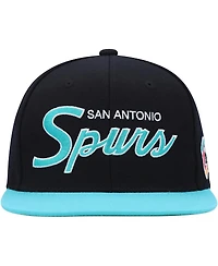 Men's Mitchell & Ness Black San Antonio Spurs Hardwood Classics Mvp Team Script 2.0 Snapback Hat