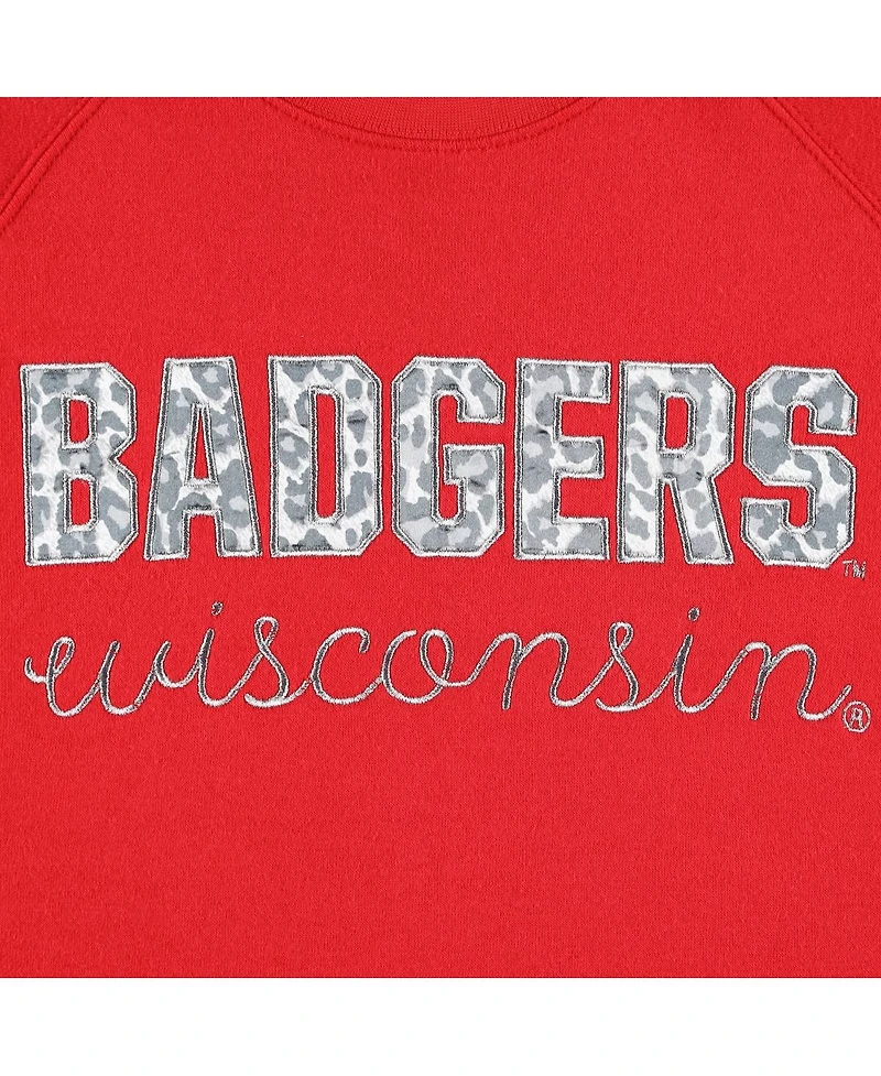Women's Pressbox Red Wisconsin Badgers Steamboat Animal Print Raglan Pullover Sweatshirt